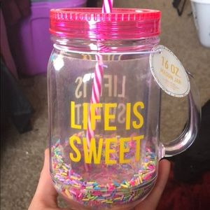 “Life is Sweet” mason jar cup